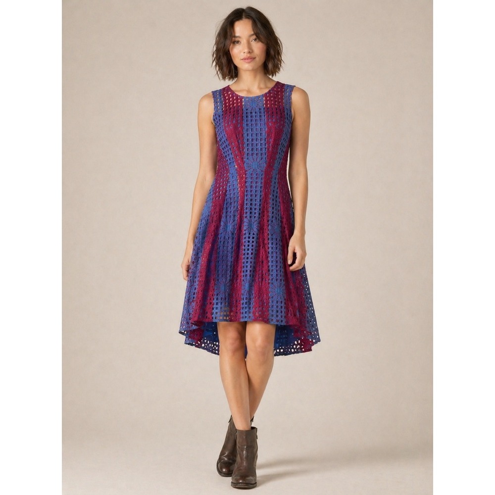 Eva Franco Anthropologie Samantha Eyelet High Low Dress 4 Fit & Flare Boho Indie